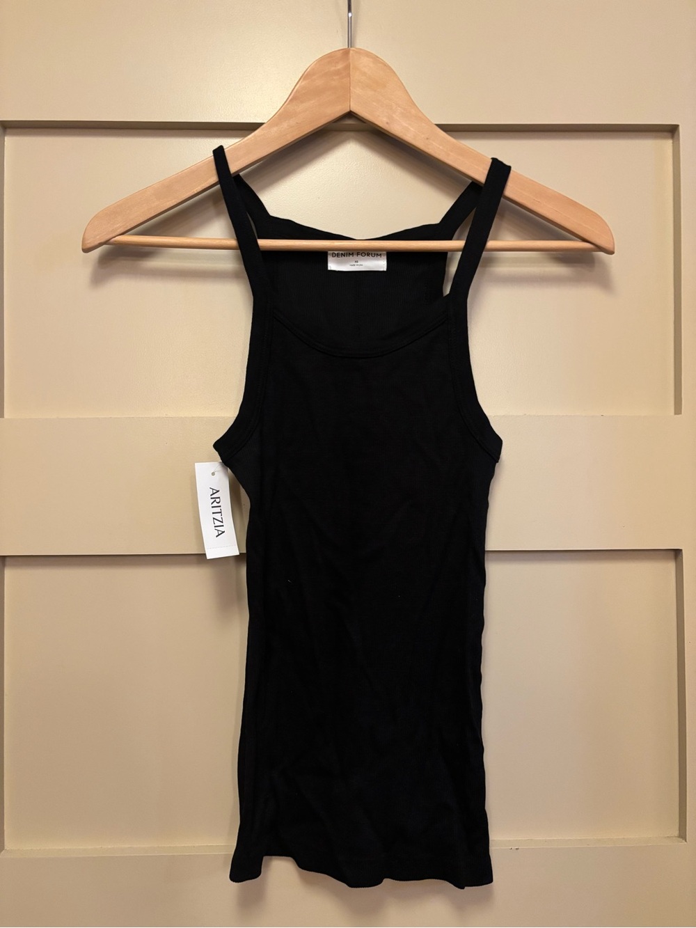 DENIM FORUM The Jane Rib Tank Thin Cami Strap Undershirt Scoop Sleeveless Slim